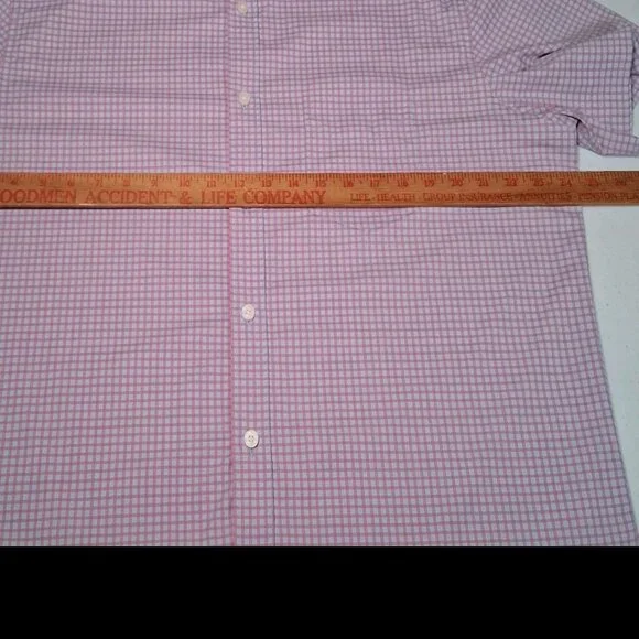 UNTUCKit Shirt Men Large Performance Stretch Short Sleeve Blue Pink Plaid - Picture 5 of 11